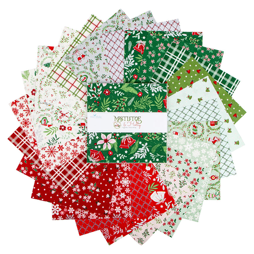 Mistletoe and Holly 10" Stacker – 42 Precut Squares by Beverly McCullough for Riley Blake Designs