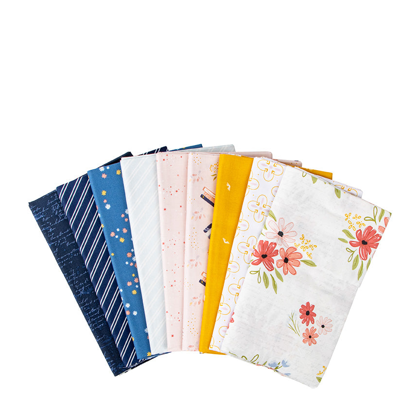 Between the Pages 1-Yard Bundle – White Colorway – Fran Gulick for Riley Blake Designs – 9 One-Yard Cuts