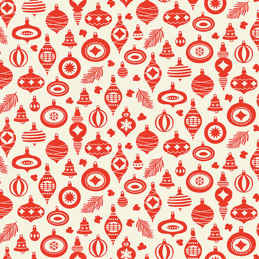 Christmas Cheer Vintage Ornaments 108" Wide Back Yardage – Cream | Shawn Wallace | 50% Deposit Preorder | May 2027