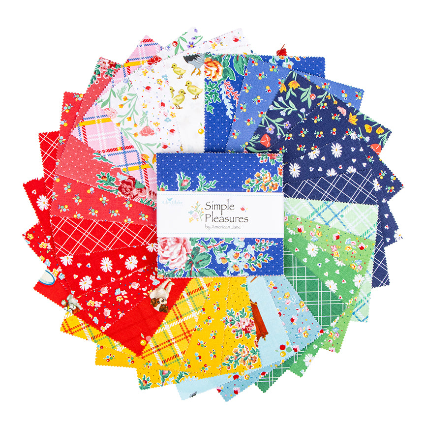 Simple Pleasures 5" Stacker – 42 Precut Squares – American Jane for Riley Blake – 100% Cotton Quilting Fabric – Charm Pack