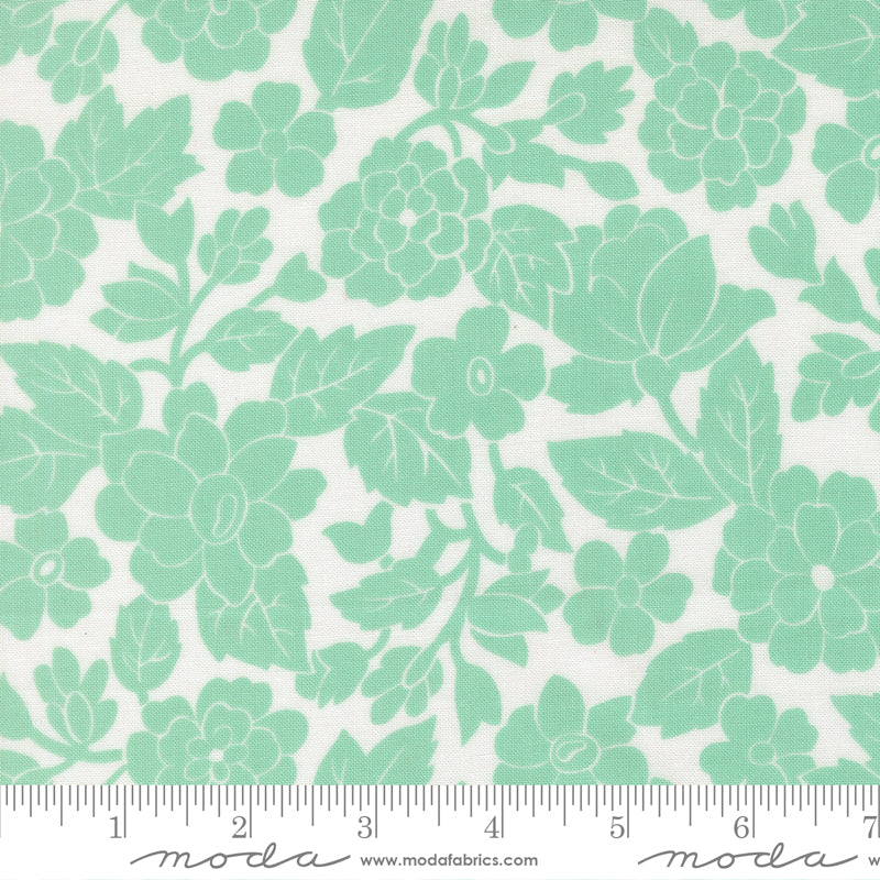 Bloomsberry 55351 11 – Aqua Floral on White | Camille Roskelley | Moda Fabrics | Yardage