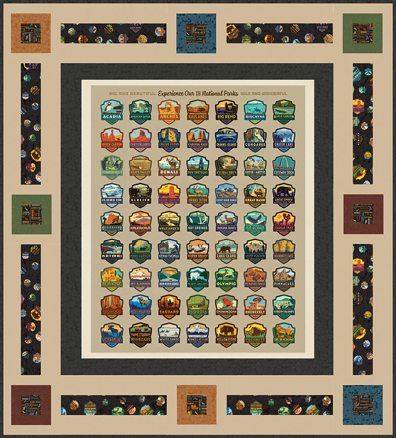 63 National Park Emblems Panel Quilt Kit | National Parks Collection | 59½" x 65½" | 50% Deposit Preorder | April 2027
