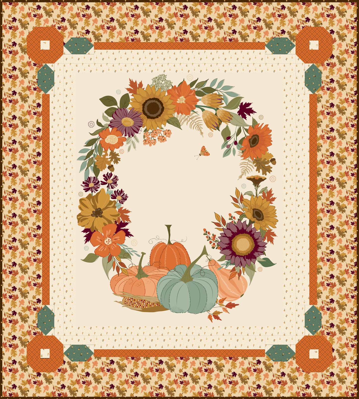 Autumn Wreath Panel Quilt Kit | Sandy Gervais for Riley Blake Designs – 58.5" x 65" Fall Quilt Kit
