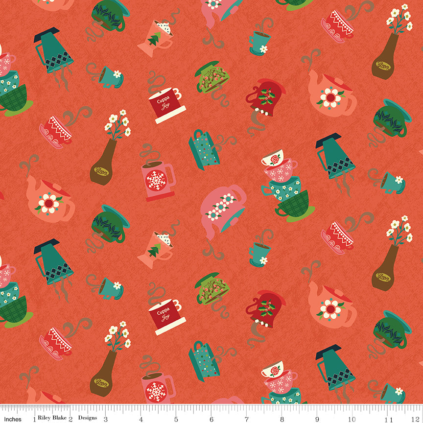 In From the Cold – Coral Hot Beverage Fabric | Heather Peterson for Riley Blake Designs