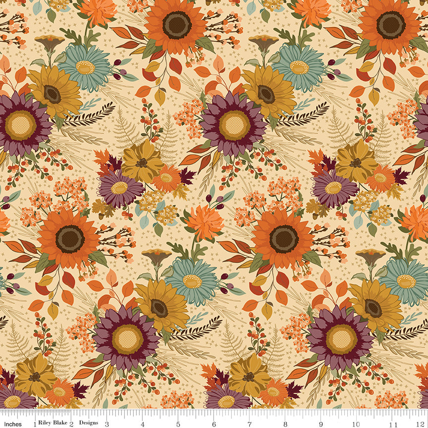 The Awe of Autumn Floral Clusters – Latte | Sandy Gervais for Riley Blake Designs – 100% Cotton Fall Fabric (43"/44")