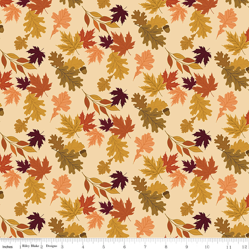 The Awe of Autumn Fall Leaves – Latte | Sandy Gervais for Riley Blake Designs – 100% Cotton Quilting Fabric (43"/44")