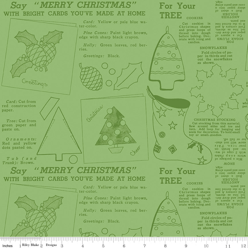 Classic Christmas Handmade – Green | J. Wecker Frisch for Riley Blake Designs – 100% Cotton Holiday Fabric (43"/44")