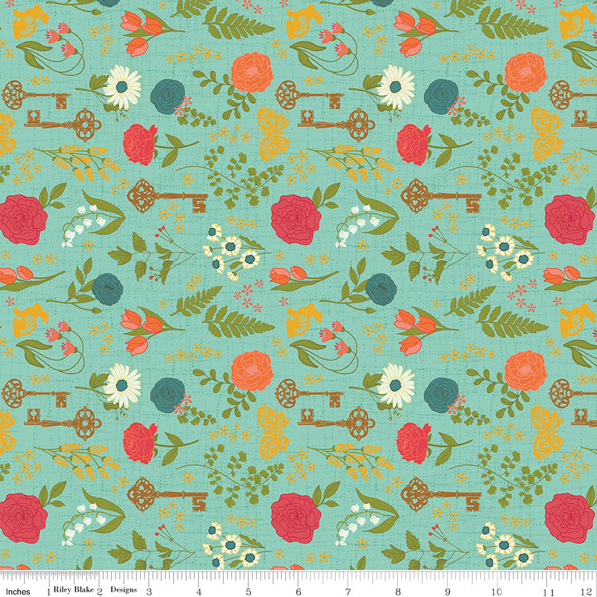 First Blooms Pressed Flowers – Glacier | Heather Peterson for Riley Blake Designs – 100% Cotton Quilting Fabric (43"/44")