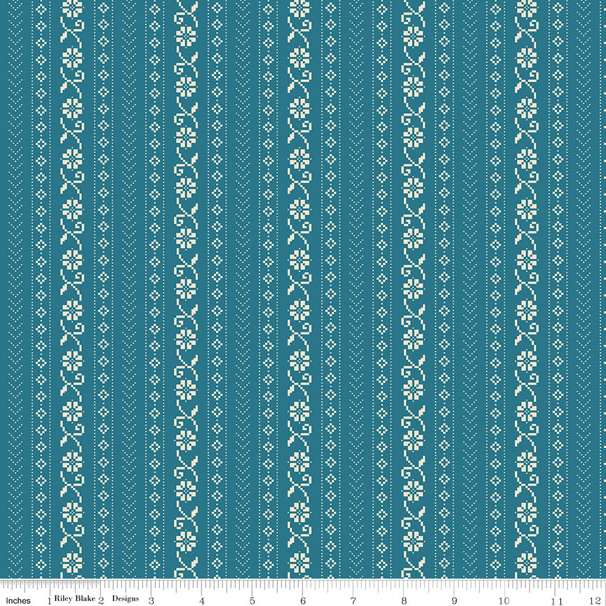 First Blooms Cross Stitch – Denim | Heather Peterson for Riley Blake Designs – 100% Cotton Quilting Fabric (43"/44")