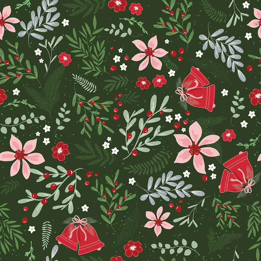 Mistletoe and Holly Main – Forest | Beverly McCullough for Riley Blake Designs – Christmas Floral Quilting Cotton (43"/44")
