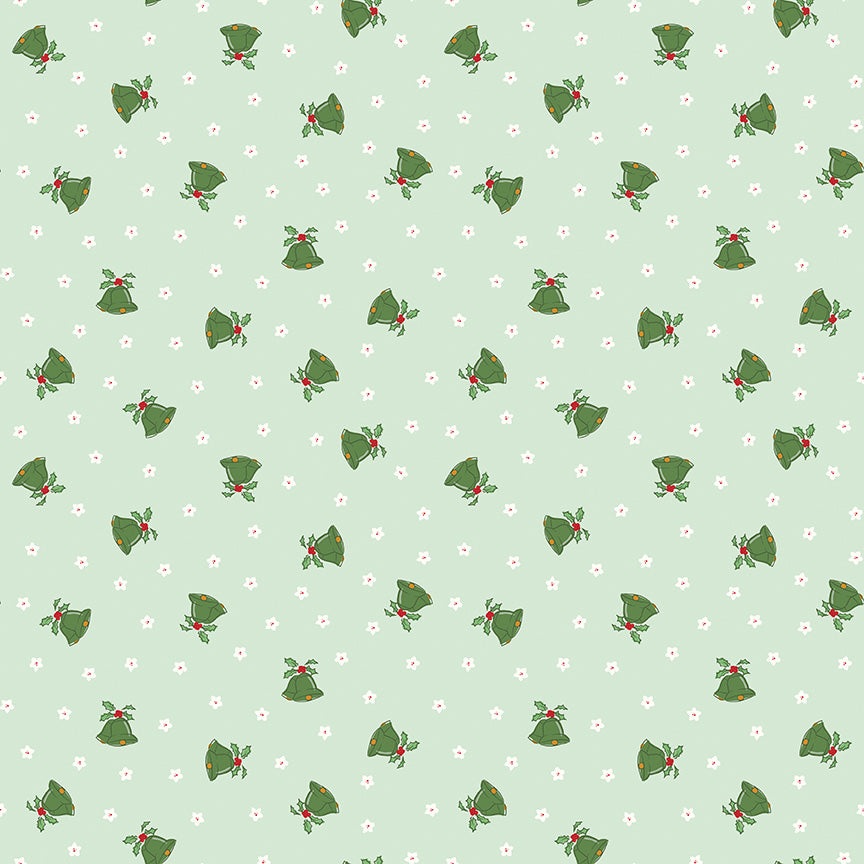 Mistletoe and Holly Scattered Bells – Hint of Mint | Beverly McCullough for Riley Blake Designs – 100% Cotton Quilting Fabric (43"/44")
