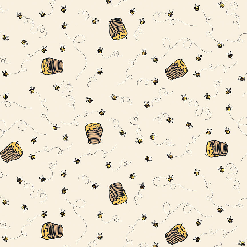 Winnie the Pooh – Honey Pots and Bumblebees on Cream (C17004-CREAM) by Echo Park Paper Co. for Riley Blake Designs – 100% Cotton Fabric