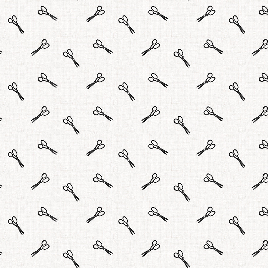 Blue Blooms – Scattered Scissors on White | Christopher Thompson | Riley Blake Designs