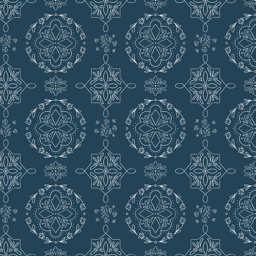 Homage by Fran Gulick – Oxford Blue Floral Doily Medallions | Riley Blake Designs | C17221-OXFORDBLUE