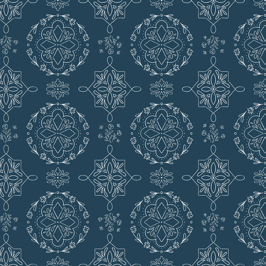 Homage by Fran Gulick – Oxford Blue Floral Doily Medallions | Riley Blake Designs | C17221-OXFORDBLUE