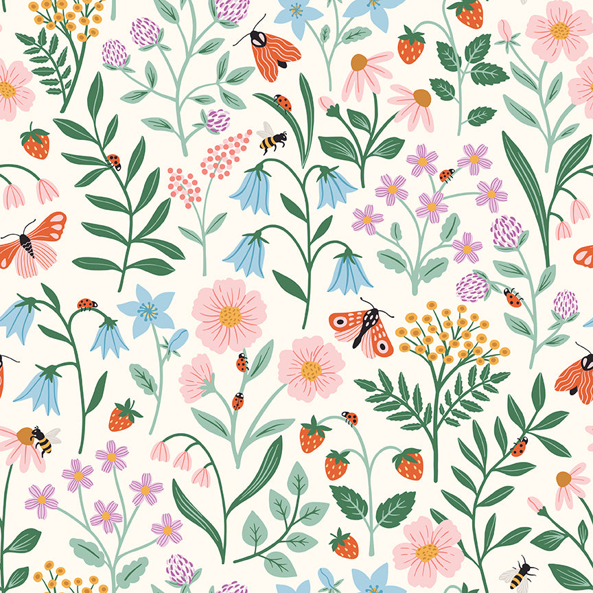 Meadow Moments C17231-CREAM – Cream Floral & Bug Cotton Fabric – Riley Blake Designs – February 2026
