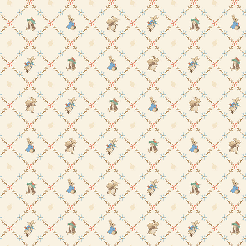 Peter Rabbit™ & Benjamin Bunny™ Floral Lattice Cream – Riley Blake Designs – 43"/44" Quilting Cotton