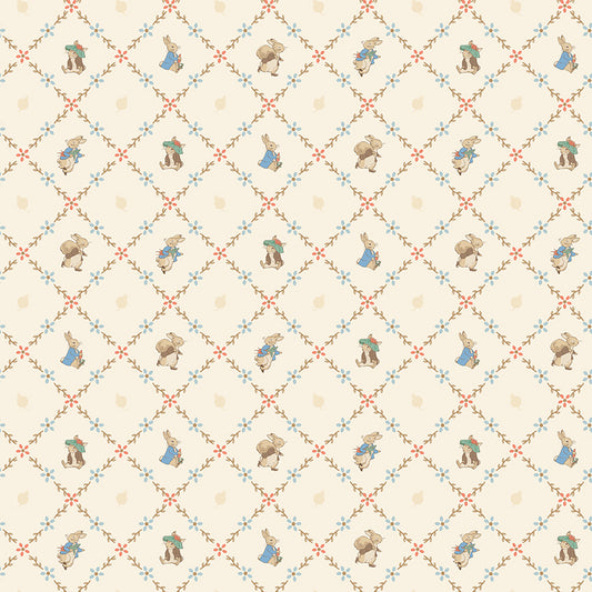 Peter Rabbit™ & Benjamin Bunny™ Floral Lattice Cream – Riley Blake Designs – 43"/44" Quilting Cotton