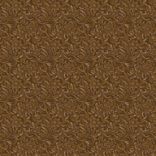 Cowgirl C17485-BROWN Brown Floral Leather Texture Fabric | Riley Blake Designs