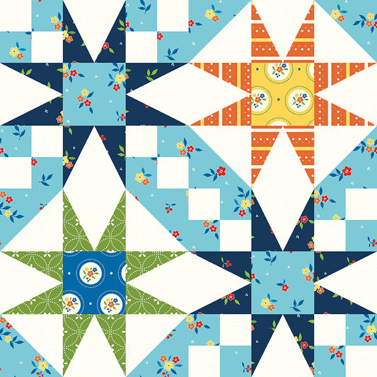 Summer’s In Town Fabric – Jacob’s Ladder & Star Quilt Blocks – Multi – Riley Blake Designs