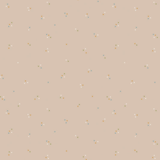 Correspondence Stitched Xs Fabric – Wheat | Riley Blake Designs