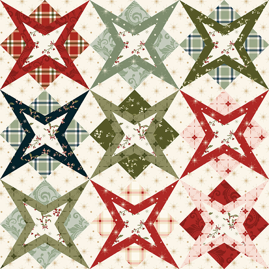 Christmas Greetings Star Quilt Multi – Cotton Yardage | Riley Blake Designs