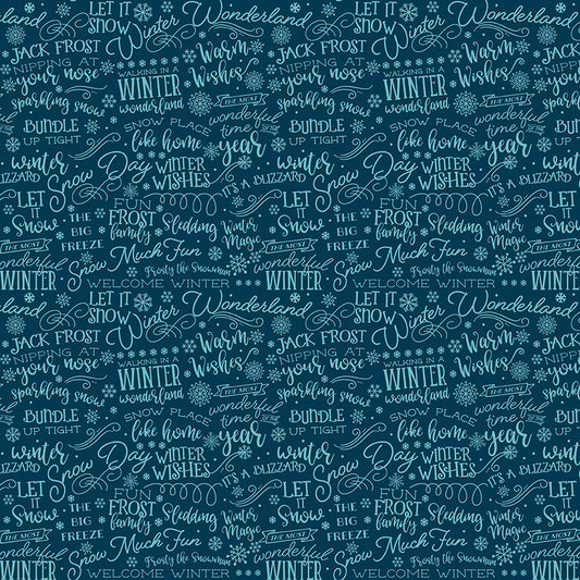 A Perfect Winter Winter Words Fabric – Navy Yardage by Lori Whitlock for Riley Blake Designs | C17993-NAVY