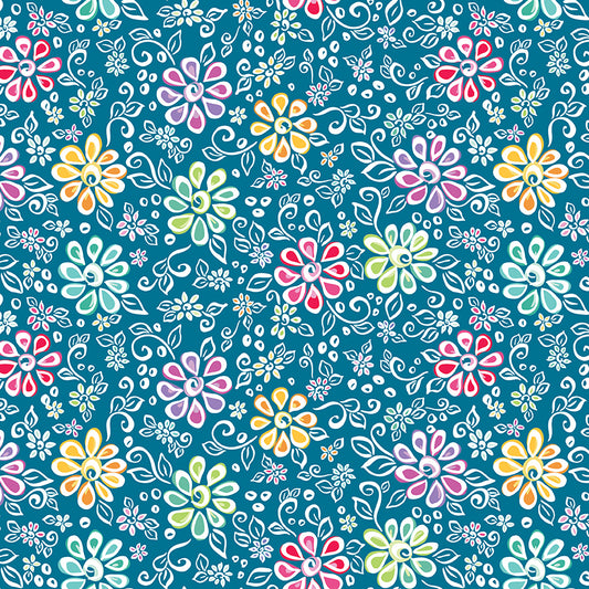 Chasing Rainbows Whimsical Flowers Fabric β Paradise Yardage by Leslie Ryan for Riley Blake Designs - C18010-PARADISE