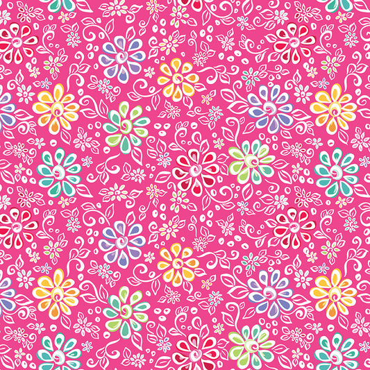 Chasing Rainbows Whimsical Flowers Fabric β Pink Yardage by Leslie Ryan for Riley Blake Designs- C18010-Pink
