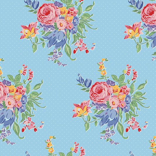 Dear Sweethearts Large Floral Clusters Yardage – Blue | American Jane | In Stock