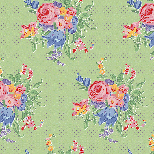 Dear Sweethearts Large Floral Clusters Yardage – Green | American Jane | In Stock