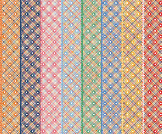 Dear Sweethearts Alphabet & Plaid Stripe Yardage – Multi | American Jane | In Stock