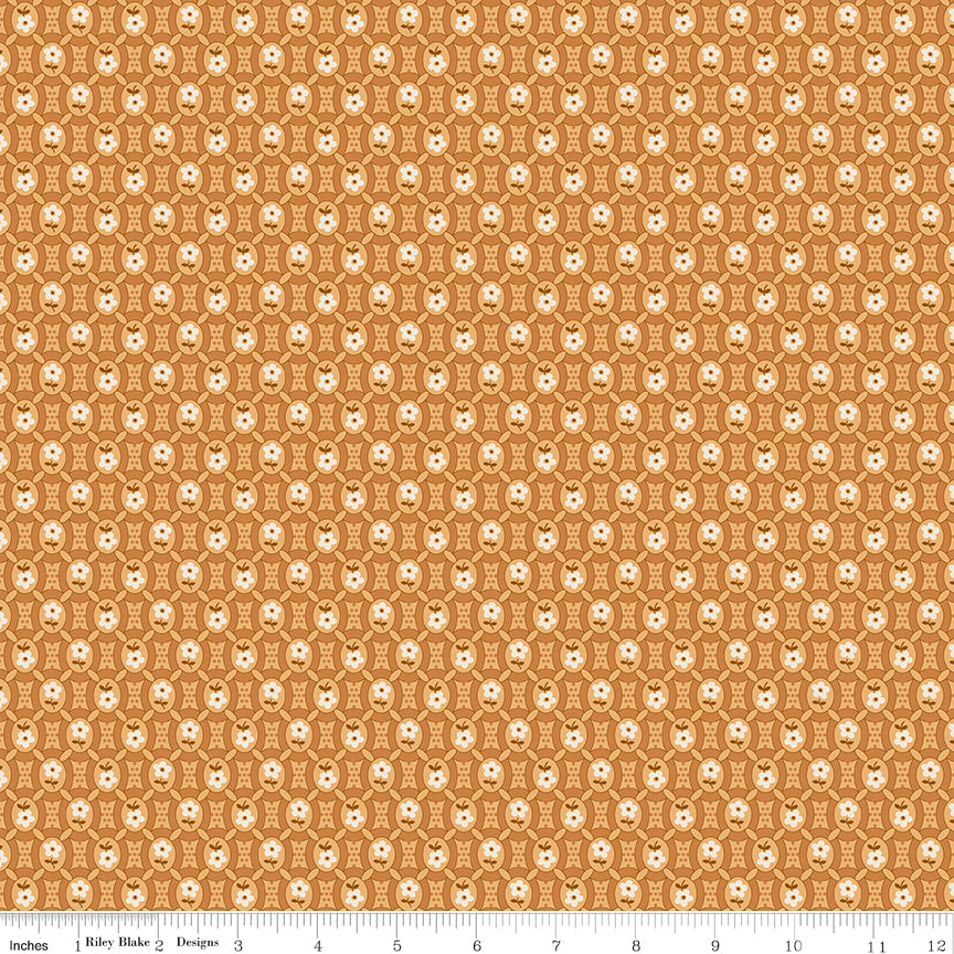 Lori Holt Denim & Daisy Pioneer Caramel – Tiled Oval Floral – C18143-CARAMEL