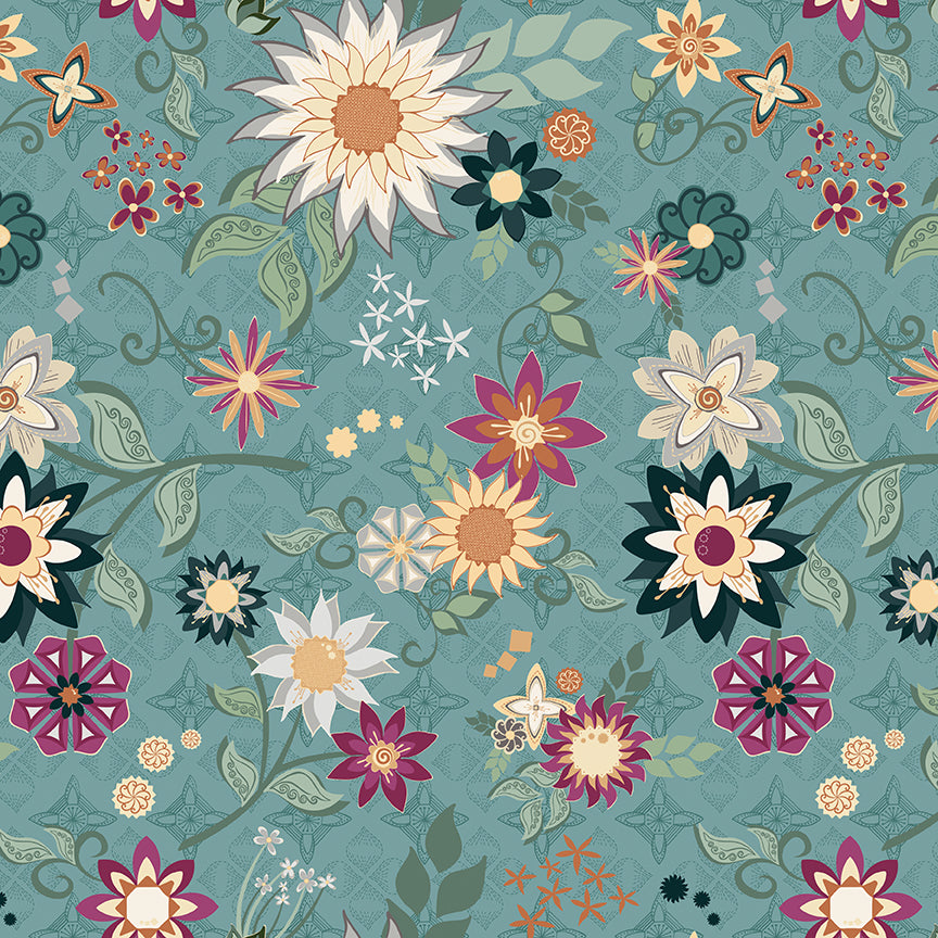 Spring Garden Quilt Backing Set – Where the Wild Flowers Are Wedgewood | Preorder