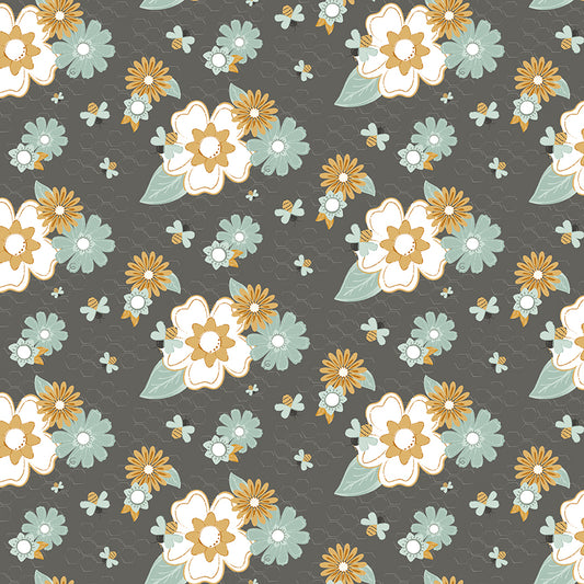Daisy Mae Quilt Backing Set β Bees and Blossoms Dark Gray β Lindsey Weight β Riley Blake Designs β 4 Yard Quilt Backing β November 2026 Preorder