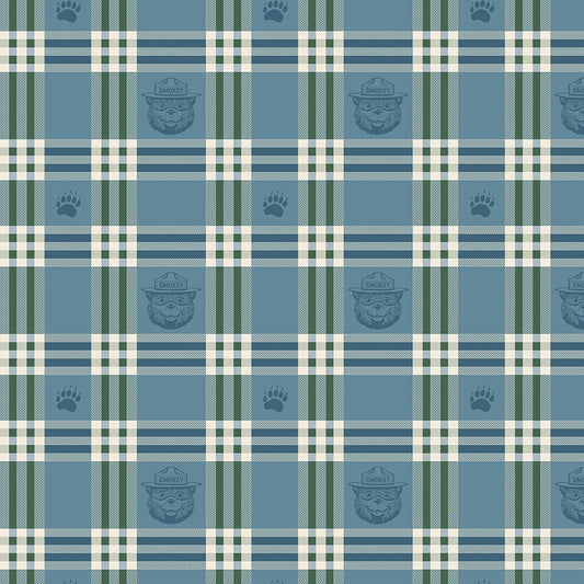 Bear Camp Quilt Backing Set – Keep It Green Smokey Bear Plaid Blue | 4½ Yards | 50% Deposit Preorder | May 2027