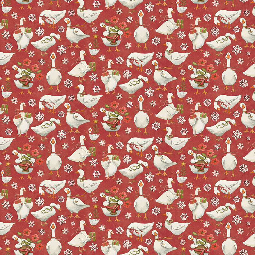 Waddle’s Christmas Panel Quilt Backing Set – Geese Red | 4½ Yards | 50% Deposit Preorder | May 2027