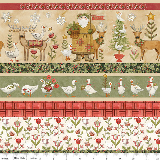 Teresa Kogut Waddle's Christmas Waddle's Stripe Multi – Folk Art Border Stripe – C19298-MULTI – 50% Deposit May 2027 Preorder