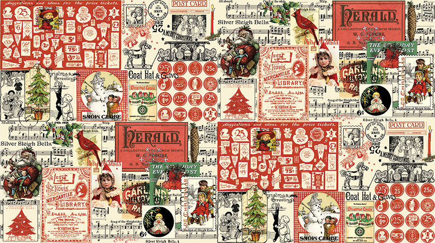 Classic Christmas Collage – Parchment | J. Wecker Frisch for Riley Blake Designs – 100% Cotton Fabric (43"/44")
