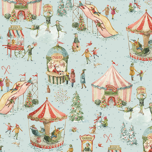 Dorris Quilt Backing Set – Santa’s Fair Winter Fair Blue | 5 Yards | 50% Deposit Preorder | May 2027