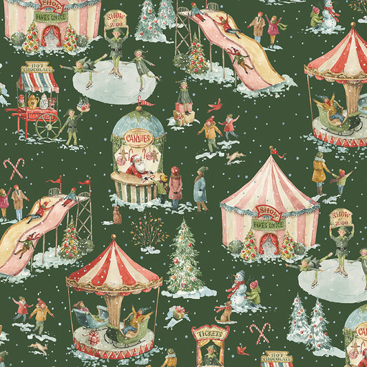 Santa’s Fair Winter Fair Scenery Yardage – Green | Lisa Audit | 50% Deposit Preorder | May 2027