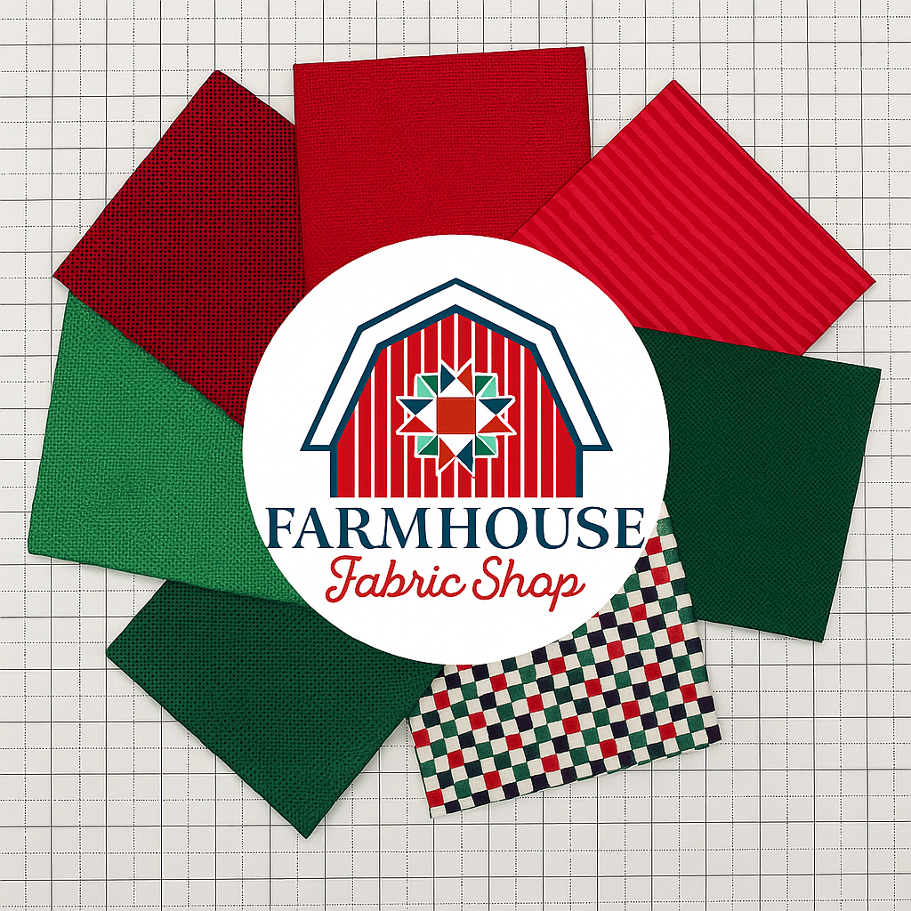 🧵 Farmhouse Curated 7-Piece Fat Quarter Bundle – Red & Green Christmas