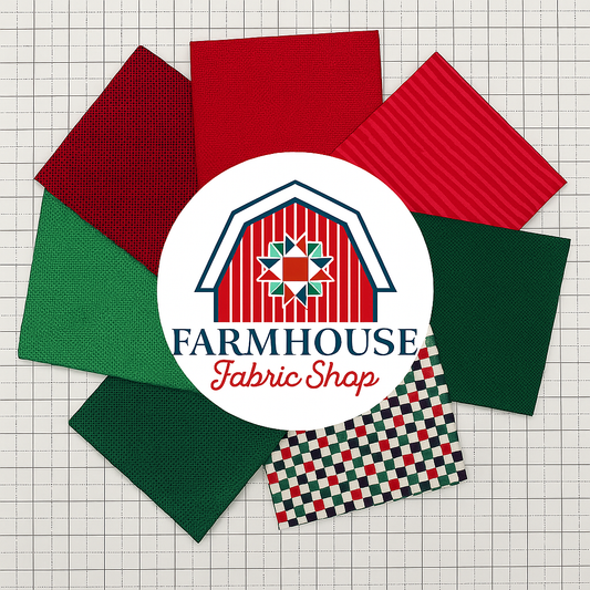 π§΅ Farmhouse Curated 7-Piece Fat Quarter Bundle β Red & Green Christmas