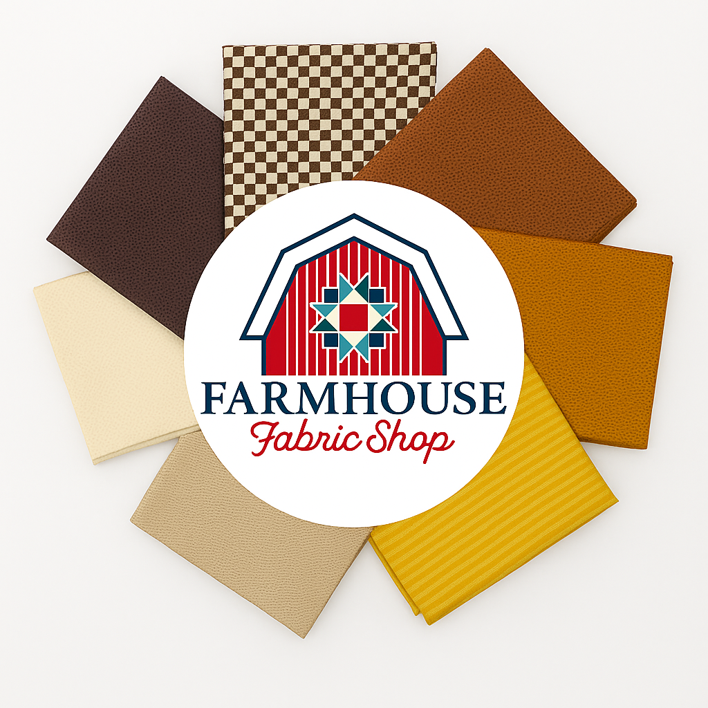 🧵 Farmhouse Curated 7-Piece Fat Quarter Bundle – Brown, Tan & Gold