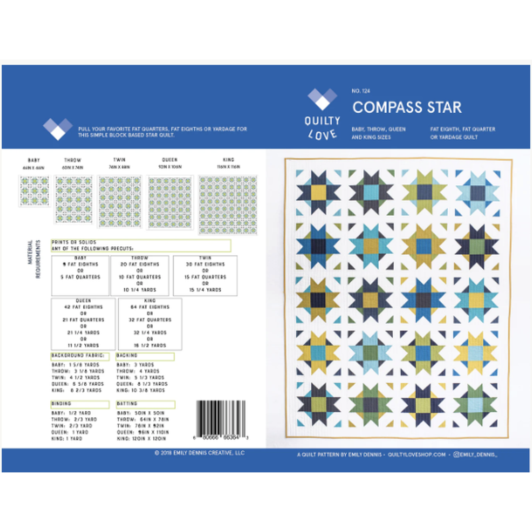 🪡 Compass Star Quilt Pattern – Quilty Love by Emily Dennis