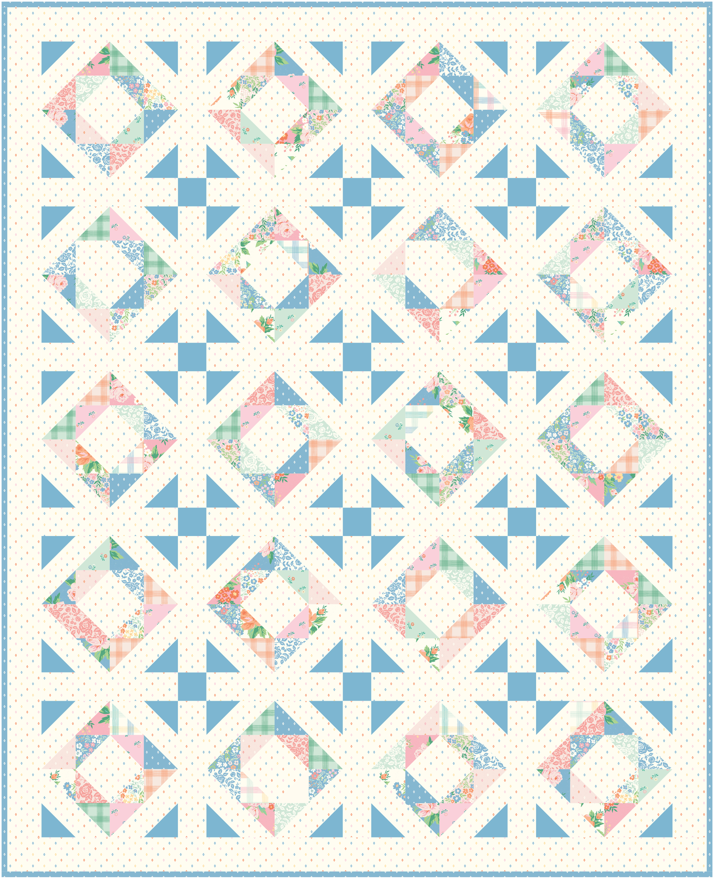Spring Meadows Diamonds & Pearls Quilt Kit – Throw Size 62" x 76 1/2" – 50% Deposit Preorder – February 2027