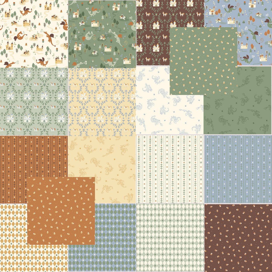 Faraway Kingdom 5" Stacker – 42 Pc Charm Pack | Dragons, Castles and Medieval Fantasy Fabric (Preorder)