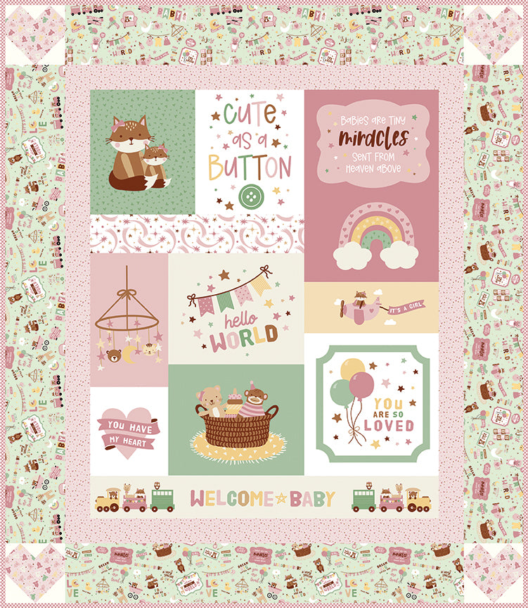 Cute as a Button Girl Quilt Kit – Baby Girl by Lori Whitlock – Riley Blake Designs – 52" x 60" – Precut Panel Quilt Kit – KT-16770