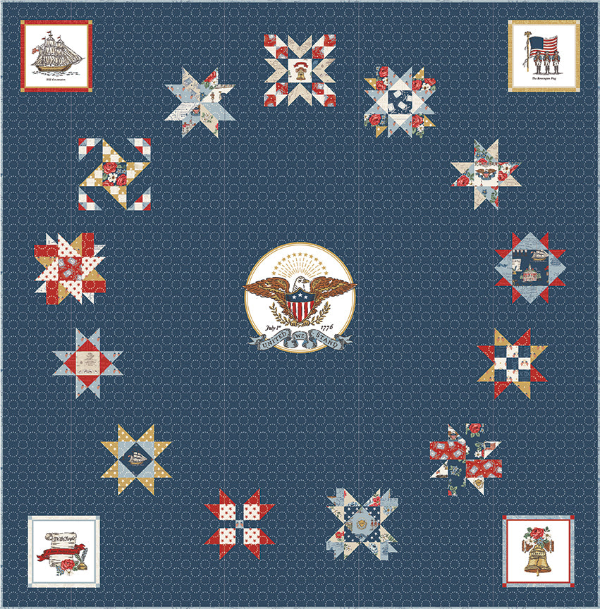 Preorder – American Independence Block of the Month Quilt Kit – Bluebird Patterns for Riley Blake Designs