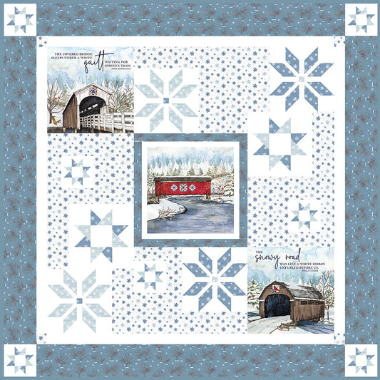 Snowflakes Over Covered Bridges Quilt Kit – Covered Bridges in Winter (Preorder, August 2026)